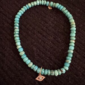Turquoise Beaded Necklace with Gold Charm